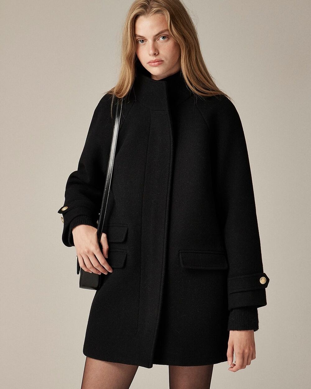 J. Crew Toscana Coat Black Stadium-Cloth Wool Cocoon Jacket Size 00 / 0 NWT